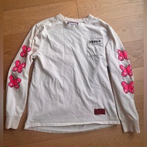 CHNGE Cream Long-Sleeve Tee with Pink Butterfly Sleeve Prints